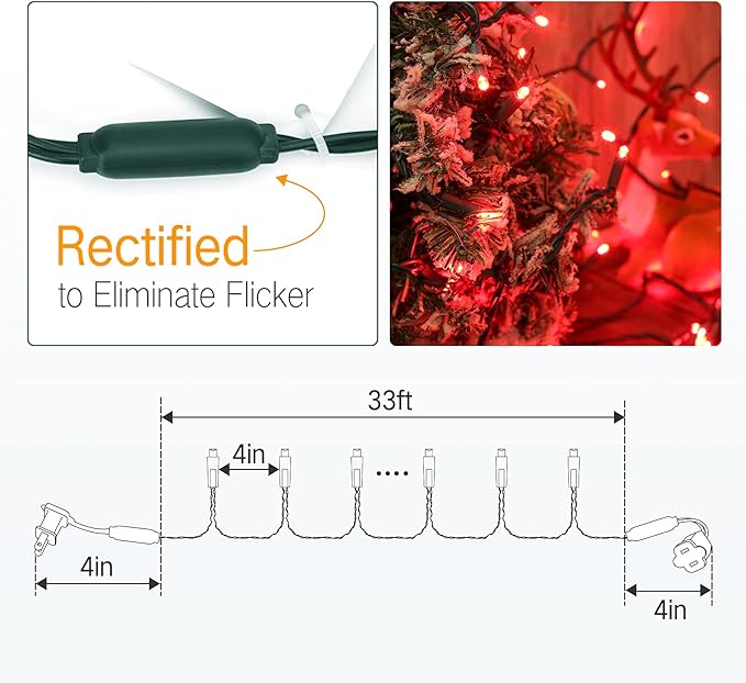 Brizled Red Christmas Lights, 33ft 100 LED Christmas String Lights, 5mm Wide Angle Mini Xmas Tree Lights, 120V UL Certified Connectable Xmas Light for Tree Party Wedding Home Indoor Outdoor Decoration-CubbioJoy