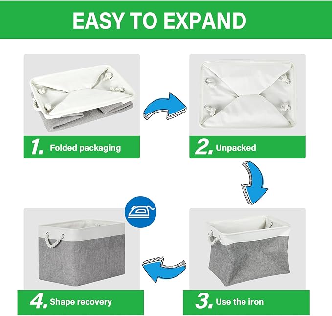 Bidtakay Large Storage Baskets for Organizing 3-Pack Fabric Closet Organizers Storage Bins with Handles 16x11.8x11.8 In Collapsible Baskets for Shelves Cloth Home Organization L-White&Grey-CubbioJoy