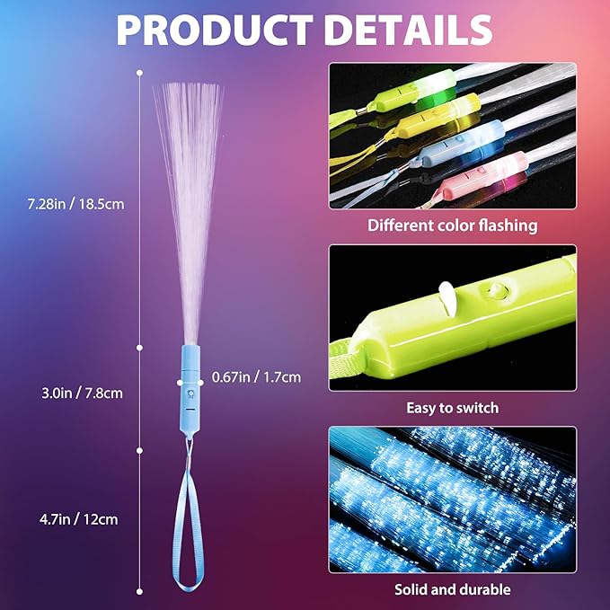 28 Pcs Sparkler Firework Sticks Glow Fiber Optic Wands, LED Flashing Sticks Light Up Toy for Adults Kids, Glow in The Dark Party Supplies Favor Bulk Magic Rave Decoration for Wedding Christmas Easter-CubbioJoy