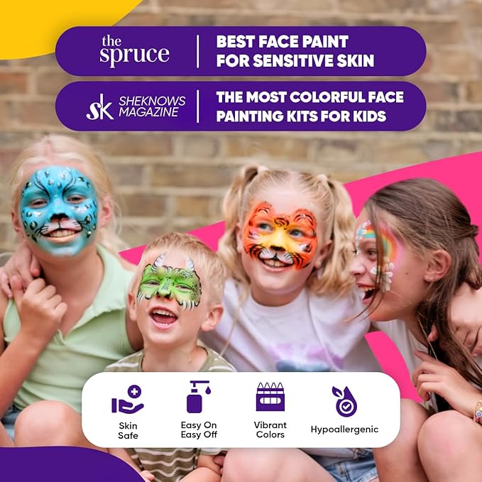 Blue Squid Face Painting Kit for Kids – Complete Face Paint Kit Palette, Stencils, 12 Colors - Safe for Sensitive Skin, Non Toxic Face Painting Kit Professional - Kids Party & Halloween Makeup Kit-CubbioJoy