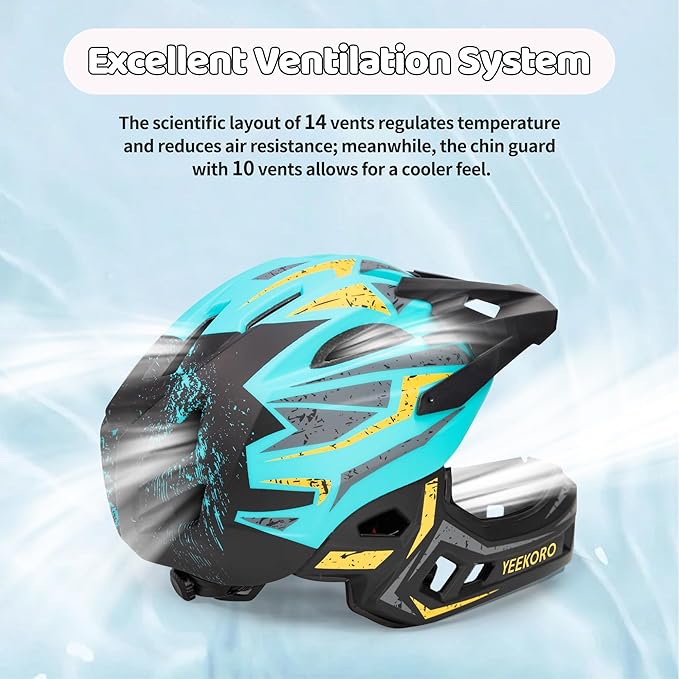 Kids Bike Helmet with Chin Guard, Adjustable Detachable Children’s Full Face Helmet for Girls and Boys, Cycling Helmets Skateboard, Scooter-CubbioJoy