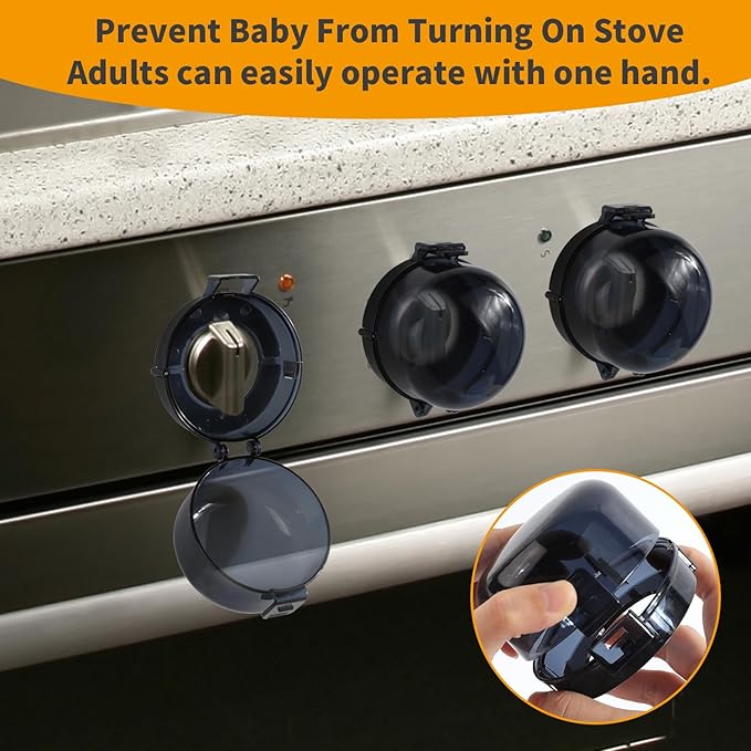 5 + 1 Packs Stove Knob Safety Covers for Child, Childproof Oven Door Lock, Baby Proofing Kitchen Gas Range Oven Knobs Locks, Black-CubbioJoy