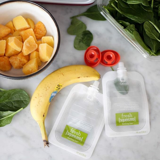 Infantino Squeeze Station, Baby Food Maker & Pouch Filler, Fill 3 Reusable Pouches at Once, Easy to Use, Dishwasher Safe, Homemade Baby Food Prep Essential, Purple-CubbioJoy