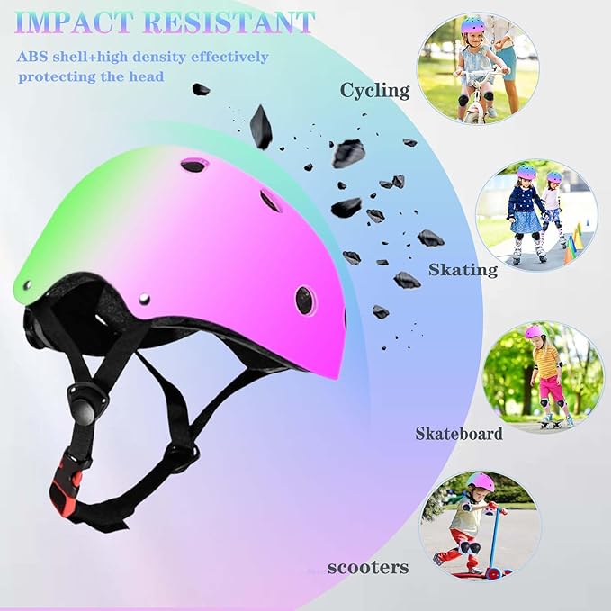Kids Bike Helmet Set Adjustable for Children, Boys, Girls and Teenagers Aged 3-8 Years Includes Elbow, Knee, Wrist Guards Children's Helmet Protection Set for Bikes SkateboardsRollerskates-CubbioJoy
