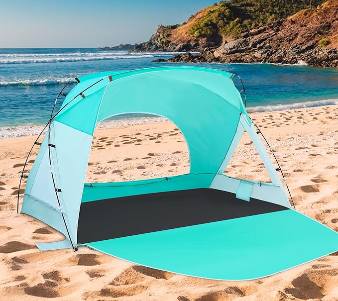 Beach Tent, Portable Sun Shelter for 2/3/4/6-8 Person with UPF 50+ UV Protection, Easy Setup Waterproof Beach Shade Canopy Cabana for Family Outdoor and Picnics, Fishing with Carrying Bag-CubbioJoy