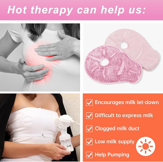 Breast Therapy Ice Packs Large Hot Cold Breast Pads, Nipple Cooling Gel Pads for Clogged Milk Duct Relief, Engorgement, Breast Augmentation Surgery, Breastfeeding Essentials for New Moms, 2 Pack-CubbioJoy