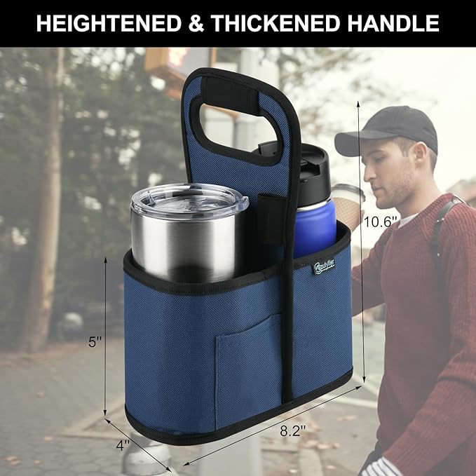 Beautyflier Drink Carrier with Handle for Delivery Reusable Insulated Coffee Cup Carrier Portable Cup Holder with Handle Organizer Tote Bag for Hot & Cold Drinks (2 Cup, Blue)-CubbioJoy