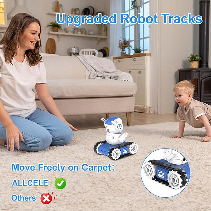 ALLCELE LED RC Robot Toys for Boys and Girls with Walkie Talkie, Programming, Music, Demo and LED Function, Remote Control Robot Toy, Gift for Kids 3-8 Years Old Blue White-CubbioJoy