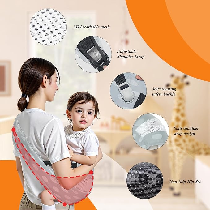 Baby Carrier Newborn to Toddler-Adjustable Baby Sling Carrier,Toddler Carrier for 25-60lbs,Comfortable Baby Sling for Hands-Free Carrying (Ash Feather)-CubbioJoy