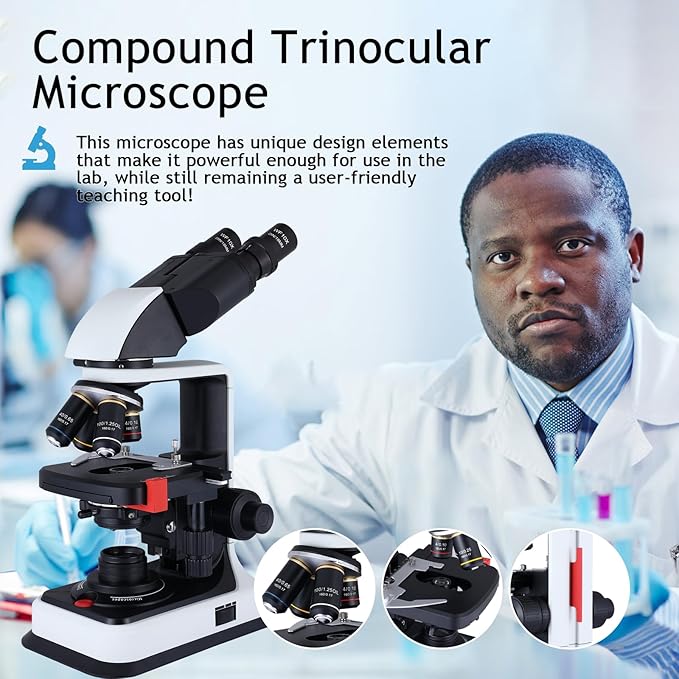 40X-2500X Microscope Laboratory Microscope for Adults with LED, Double 3D Mechanical Stage, Abbe Spotting Scope for Students Children Adults Laboratory Education Science Doppelt Tisch-CubbioJoy