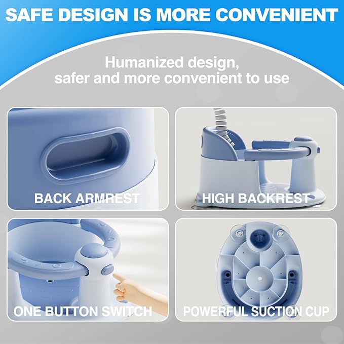 Baby Bath Seat, Baby Bath Seat for 6 Months & Up, Baby Bathtub Seat with Secure Suction Cups, Non-Slip Infant Bath Seat,Blue-CubbioJoy