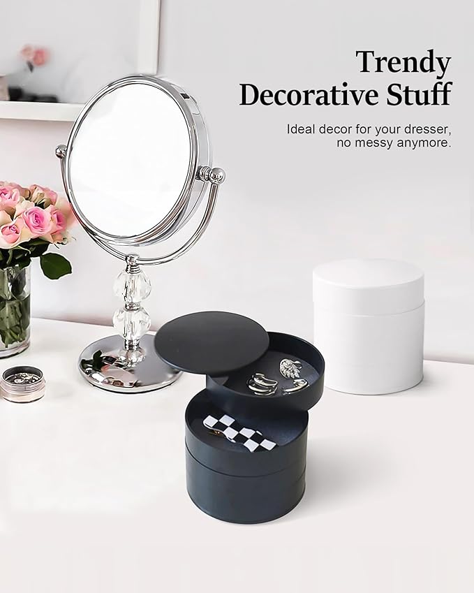 CONBOLA Jewelry Organizer, Small Jewelry Storage Box Earring Holder for Women, 5-Layer Rotating Travel Jewelry Tray Case with Lid for Bracelets Rings Bracelets(Black)-CubbioJoy