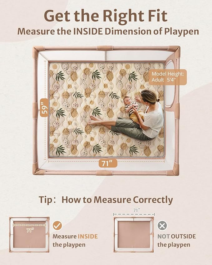 Blissful Diary Baby Play Mats for Floor, 71x59 Inch Extra Thicker & Large Soft Cushioning Foam Playmats for Babies and Toddlers, Foldable Washable Baby Crawling Mat for Playpen, Earth Tones Design-CubbioJoy