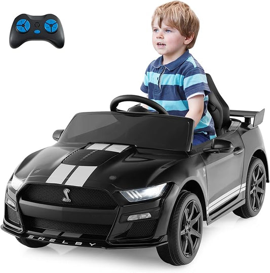 Costzon Ride on Car, 12V Licensed Ford Mustang Shelby GT500 Kids' Electric Vehicles w/Remote Control, USB Port, Radio, Music, Player, High Low Speed & Soft Start, Racing Kids Car for Toddler (Black)-CubbioJoy
