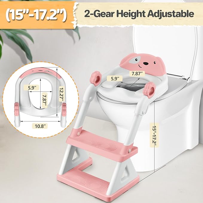 2 In 1 Potty Training Toilet Seat & Toddler Step Stool, Bottom Triangle Stability Toddler Toilet Seat, Adjustable Step & Seat Height Potty Seats (Pink)-CubbioJoy