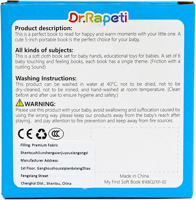 Dr.Rapeti Soft Cloth Books Baby Books Bath Books 6-Pack for Baby Infant Toddler Kids Crinkle Squeaky Washable Chewable Non-Toxic Early Educational Giftable-CubbioJoy
