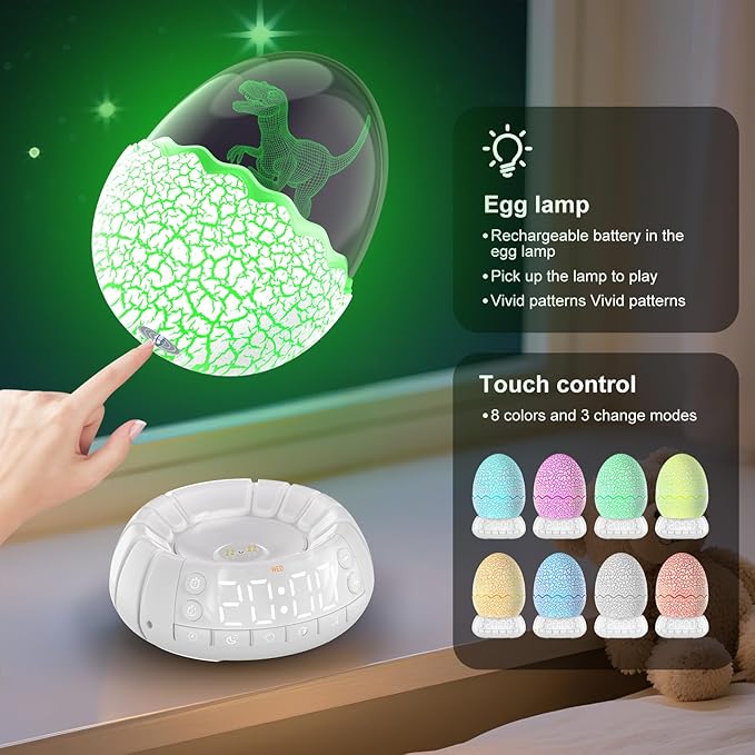 Dinosaur Alarm Clock with Wake Up Light, Digital Clock on Desk + 8 Colors Night Light + 20 Sleep Training Sound + Bluetooth Speaker All in 1 for Kids/Boys/Girls/Adult (Dinosaur)-CubbioJoy