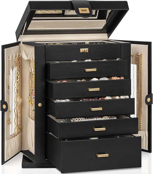 AKOZLIN Jewelry Box 6-Tier Organizer Functional 360° Rotating Jewelry Storage Case for Women Girls Ring Necklace Earring Bracelet Holder with Mirror-CubbioJoy