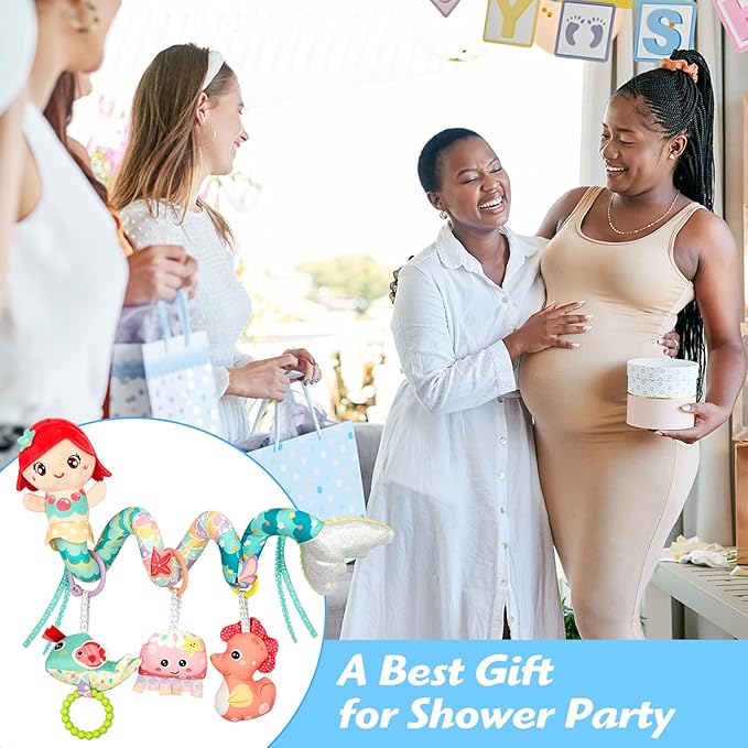 Carseat Toys Hanging Car Seat Toys for Babies 0-6 Months Boy Girl, Mermaid Stroller Toy Newborn Infant Sensory Baby Toy 0-6 Months with Music Rattle Teether, Gift for 0 3 6 9 12 Months-CubbioJoy