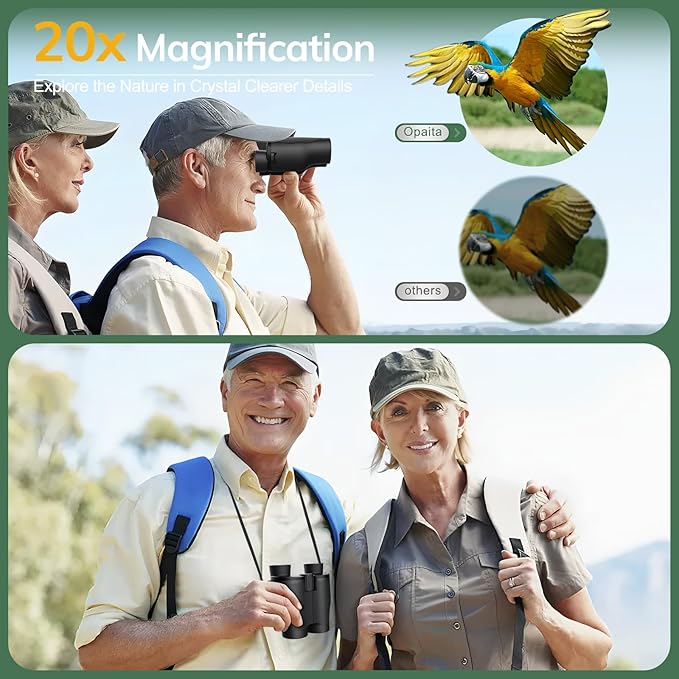 Compact Binoculars for Adults High Powered - OPAITA 20x32 Small Binoculars for Adults Kids with Low Light Vision for Hunting Cruise Ship Travel Concert Hiking-CubbioJoy