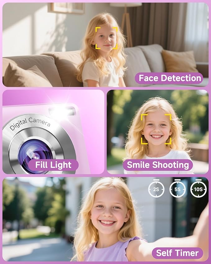 Digital Camera, 44MP FHD 1080P, 16X Zoom, 32GB SD Card, Compact Camera for Kids Teens Adults, Purple-CubbioJoy