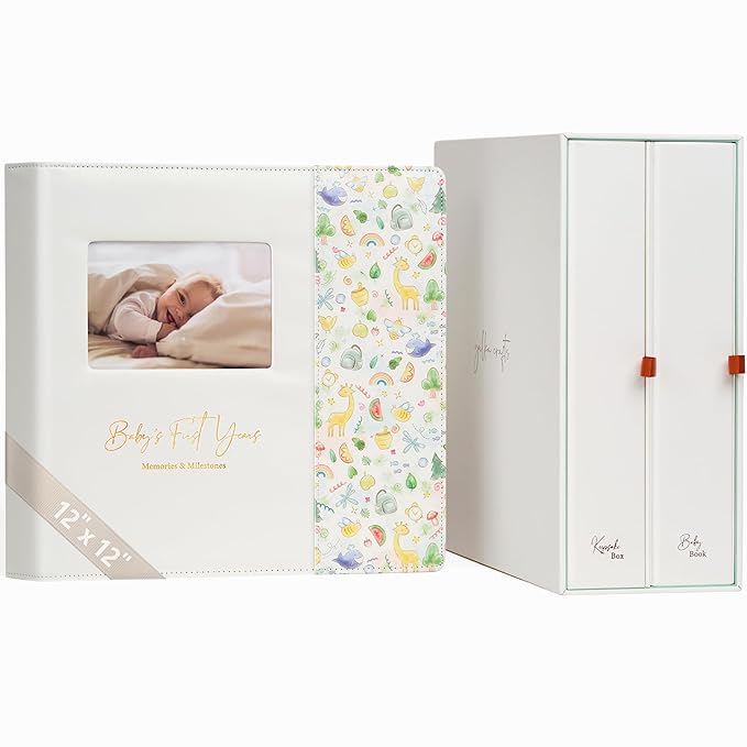 Keepsake Baby Memory Book with Keepsake Box Girl Boy - Timeless Leather-Bound Baby Milestone Book | Baby Book Keepsake and Baby Photo Memory Box to Record Baby Shower to Age 5 - Beautiful Gift-CubbioJoy
