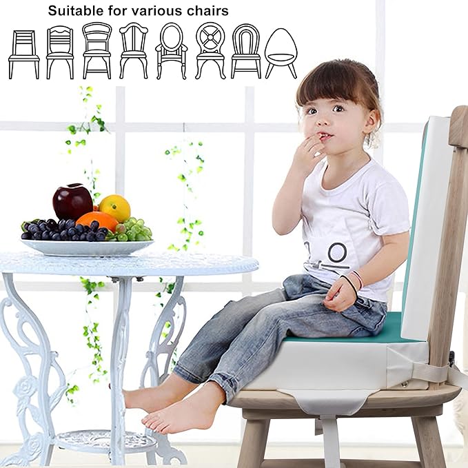 Kalawen Toddler Booster Seat for Dining Table, Upgraded 2Pcs PU Washable Straps Safety Buckle Kids Booster Seat for Table, Portable Travel Increasing Cushion for Chair-CubbioJoy