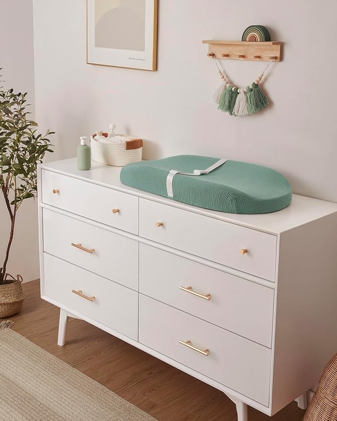 Blissful Diary Muslin Baby Changing Pad with Waterproof Lining Foam, Diaper Changing Table Pad with Cover for Dressers (Roman Green, Avocado)-CubbioJoy