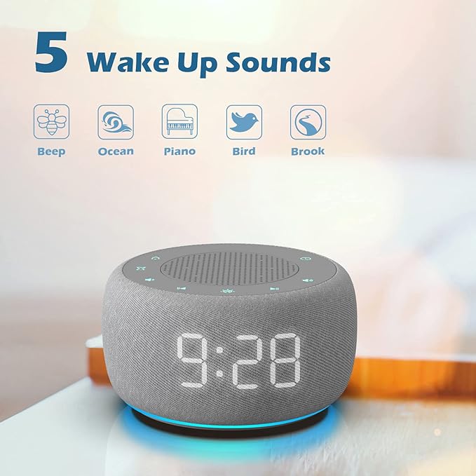 Buffbee Sound Machine & Alarm Clock 2-in-1, 18 Soothing Sound, 7 Night Light, Sleep Timer, Precise 30-Level Volume Control White Noise Machine-CubbioJoy