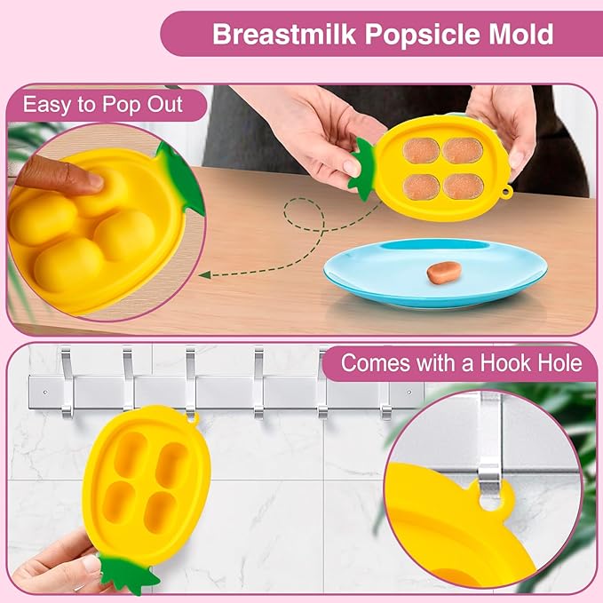 Baby Fruit Food Feeder - Silicone Nibble Tray Combo - Breastmilk Popsicle Mold for Cooling Relief, BPA Free Mesh Feeder for Infant Self Feeding (Claw Pink + Pineapple)-CubbioJoy