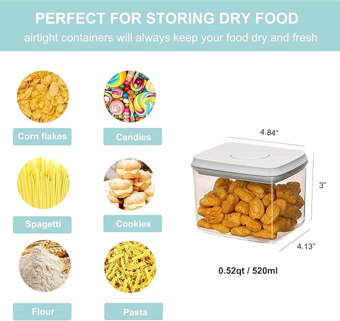 Airtight Food Storage Container - 0.52qt / 520ml Mini Rectangle Pop Containers With Lids, Bpa Free Stackable Container Snacks Candy Salt Herbs Spices-CubbioJoy