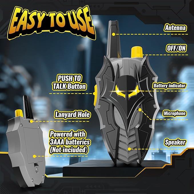 Bat Walkie Talkies for Kids with Flashing Eye Lights, Stealth Spaceship & Winged Dart Design, 2 Pack 2 Way Radio 3-12 Year Old Boy Toys, Outdoor Hiking Toys for Kid 3-5 4-6 6-8 8-10 Boys Birthday Gift-CubbioJoy