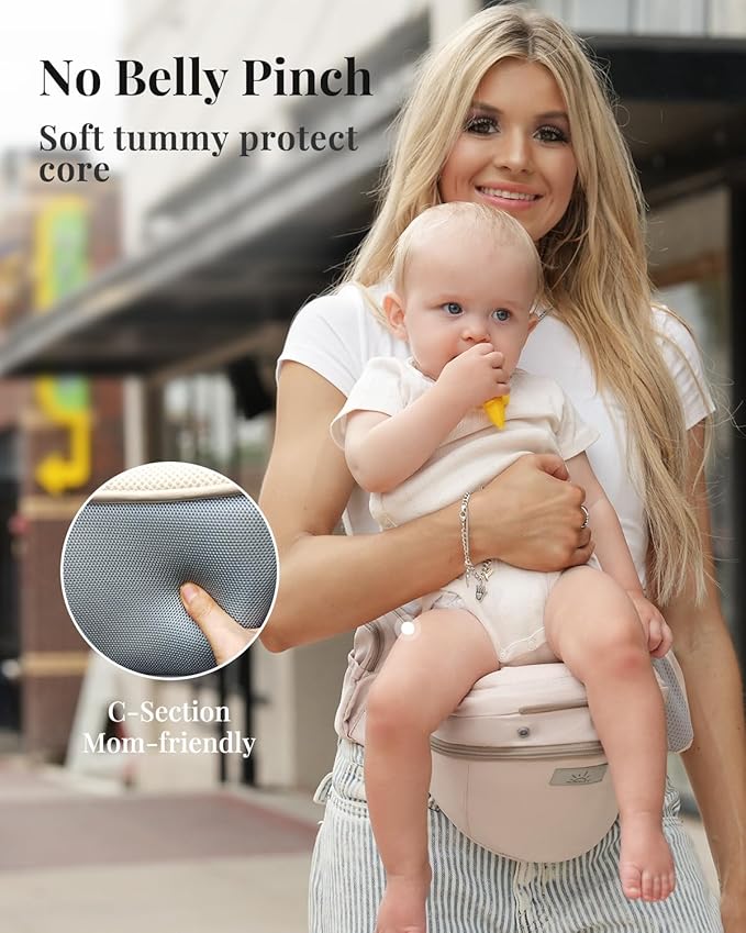 Baby Carrier Pro, MOMTORY Safety-Certified 6-in-1 Ultra Storage Baby Carrier Newborn to Toddler, Front & Back Baby Holder Carrier with Hip Seat, Soft Pink-CubbioJoy