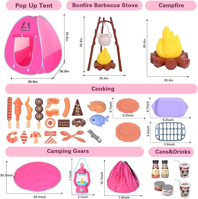 Camping Set Toys with Pop up Tent Pretend Play Indoor Outdoor Camping Playset,Christmas Birthday Gifts for Toddlers Kids Girls 3-5 Years Old-CubbioJoy