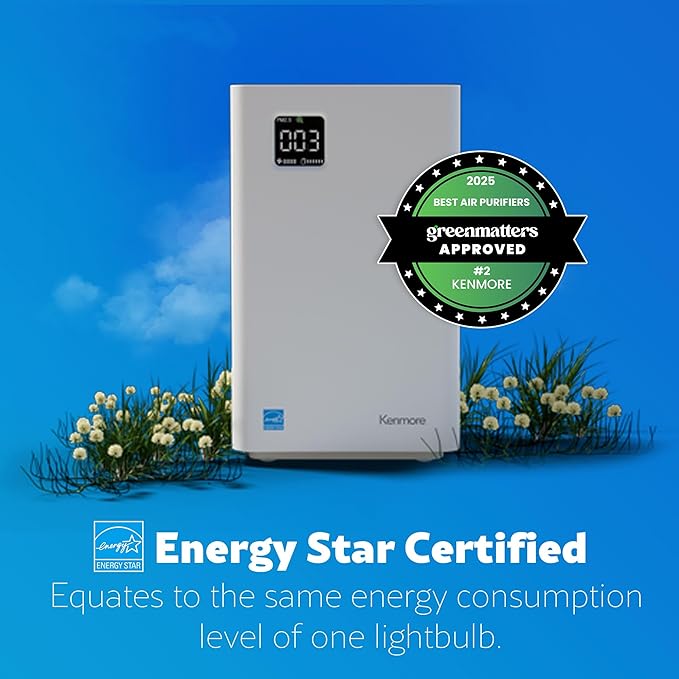 Kenmore PM2010 Air Purifiers with H13 True HEPA Filter, Covers Up to 1200 Sq.Foot, 24db SilentClean 3-Stage HEPA Filtration System, 5 Speeds for Home Large Room, Kitchens & Bedroom, PM2010-CubbioJoy