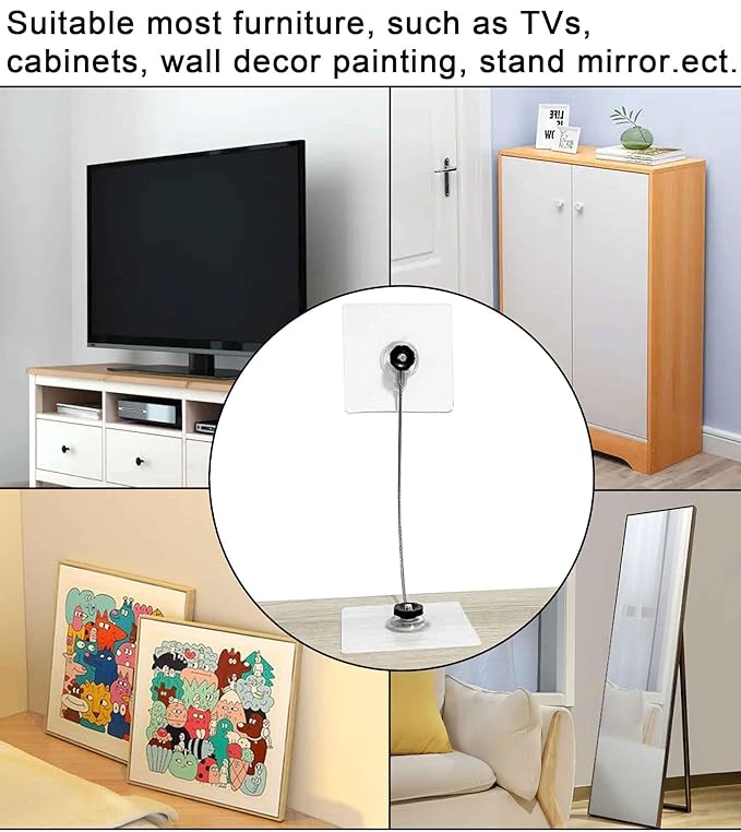 10 inches Stainless Steel Furniture Straps for Baby Proofing, No-Drill Furniture Anchors Earthquake Straps, Prevent Falling and Anti Tip TV Safety Straps, 6 Pcs-CubbioJoy