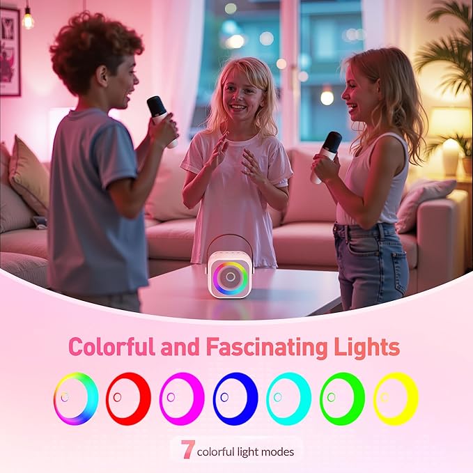 Karaoke Machine for Kids Adults, Mini Portable Bluetooth Karaoke Speaker with 2 Wireless Microphone and Lights, Christmas Birthday Gifts for Girls Ages 4, 5, 6, 7, 8, 9, 10, 12+ Family Home Party-CubbioJoy