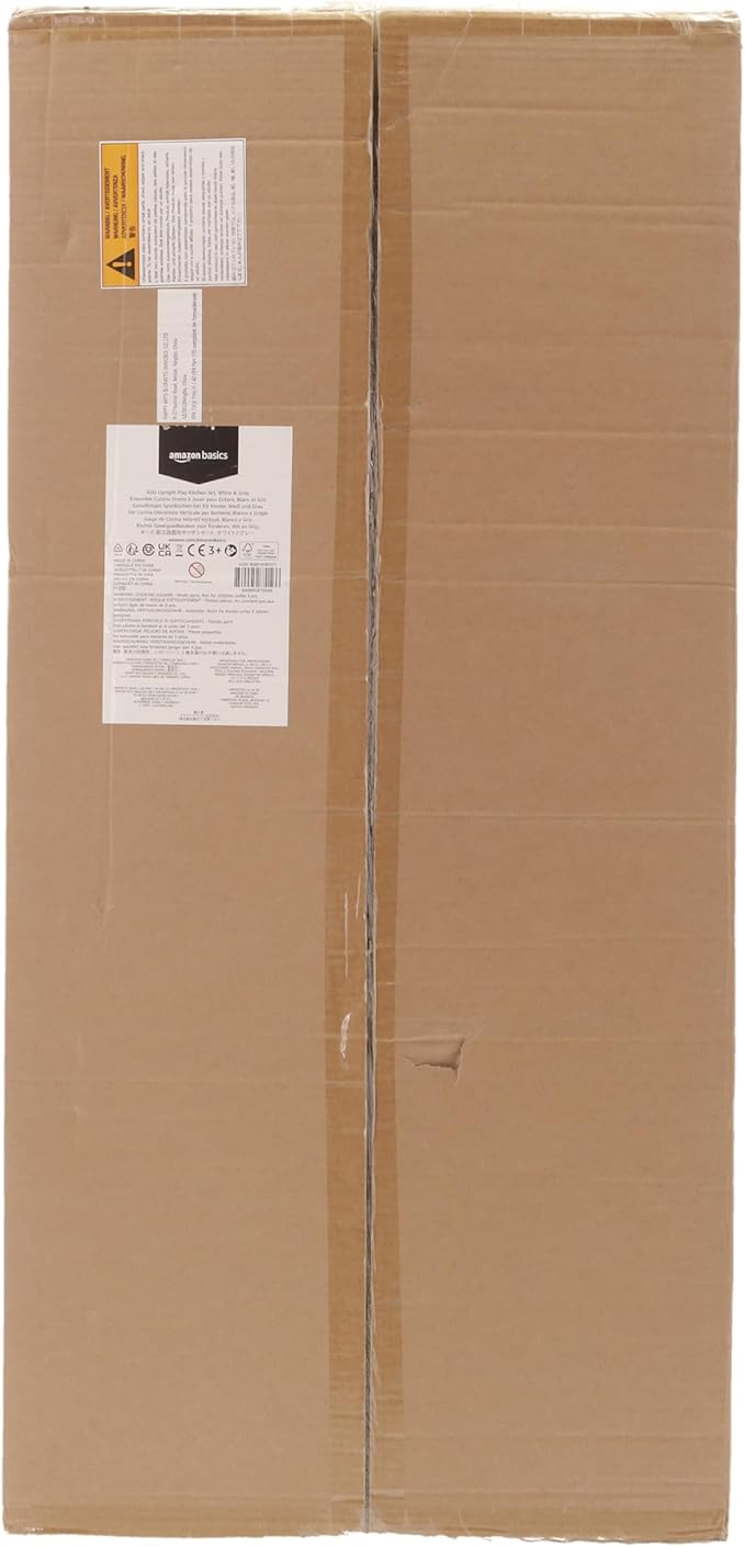 Amazon Basics Kids Kitchen Set, Play Kitchen Toy Playset for Toddlers, Preschoolers, 39"L x 11.8"W x 39"H, White & Gray-CubbioJoy