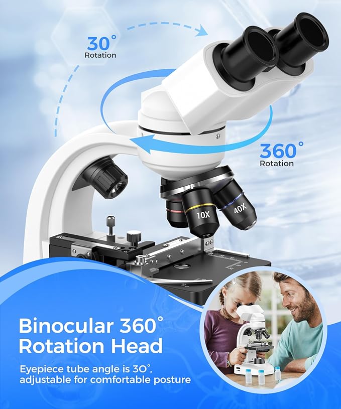 Compound Binocular Microscope for Kids & Students, 40X-2000X Magnification, Microscope Kit with Slides & Specimens, Lab Equipment for School Biology Class & Home Science Experiments-CubbioJoy