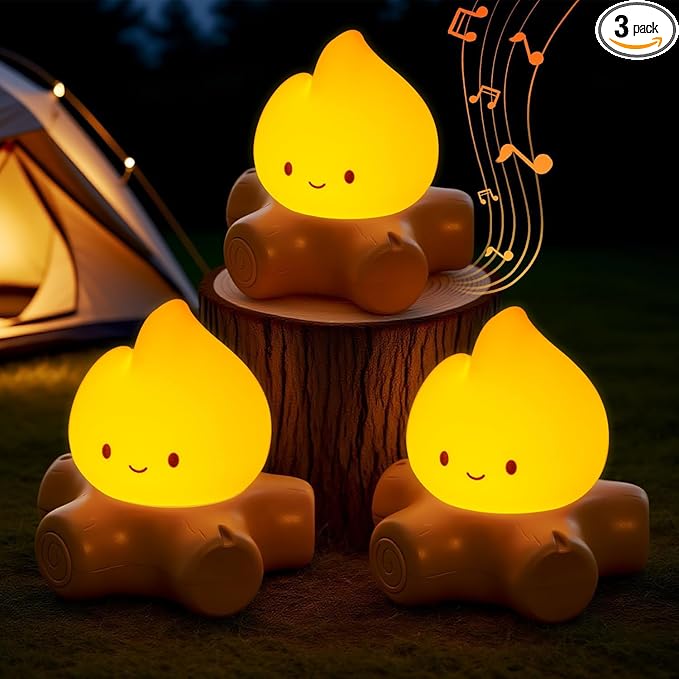 3pcs Cozy Campfire Nightlight Kits, Soothing Nature Sounds, White Noise Night Light for Baby Adult, Rechargeable, Cute Flame Lamp, Best Gift for Kids Bedrooms Camping Trips-CubbioJoy