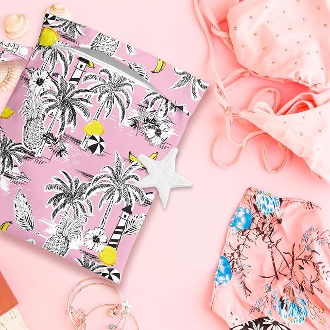 Wet Bag, Wet Dry Bag, Wet Bag for Swimsuit, Travel, Beach, Pool, Diapers, Dirty Yoga Gym Clothes, Makeup Bag, Waterproof Tropical Palm Leaves Decor Jungle Palm Leaf Favors-CubbioJoy