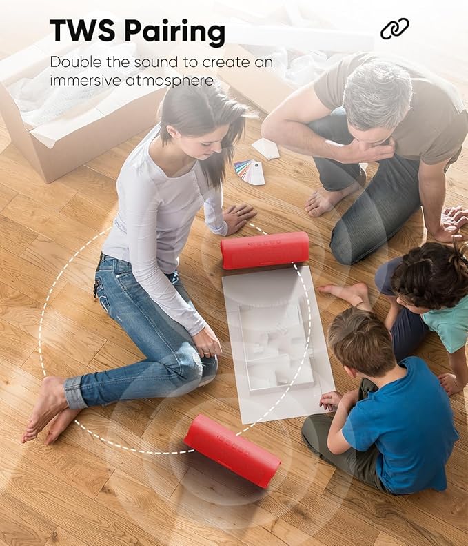 Bluetooth Speaker with HD Sound, Portable Wireless, IPX5 Waterproof, Up to 20H Playtime, TWS Pairing, BT5.3, for Home/Party/Outdoor/Beach, Stocking Stuffers, White Elephant Gifts for Adults (Red)-CubbioJoy