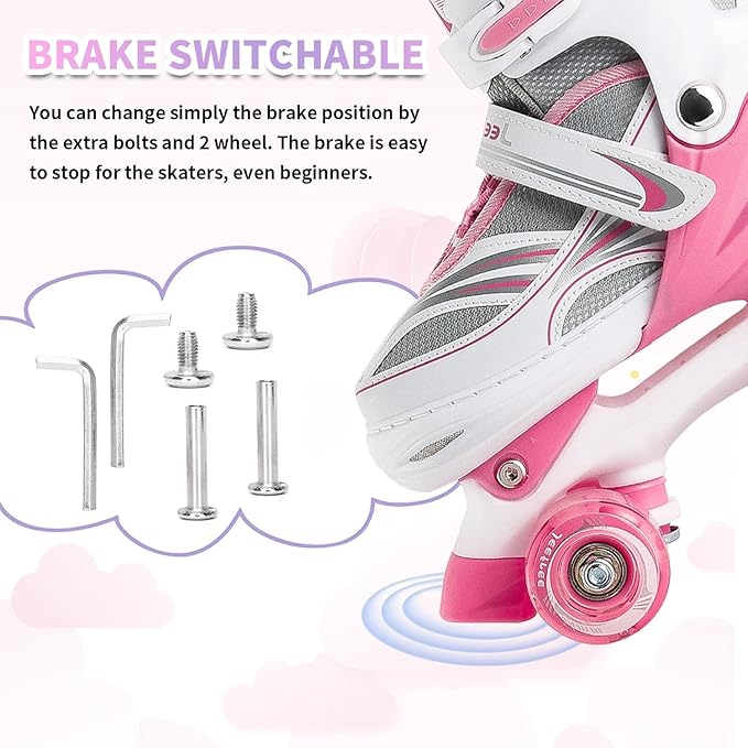 Adjustable 4 Size Kids Roller Skates With Light up Wheels for Girls Ages 5-8-12, Safe and Fun Illuminating Skates for Kids, Toddlers, Boys-CubbioJoy