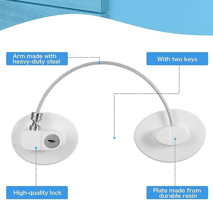 8 Pieces Refrigerator Locks for Children Adults with 10 Keys, Fridge Lock, Freezer Door Safety Cabinet Lock and Child Safety Cabinet Locks with Strong Adhesive (White)-CubbioJoy