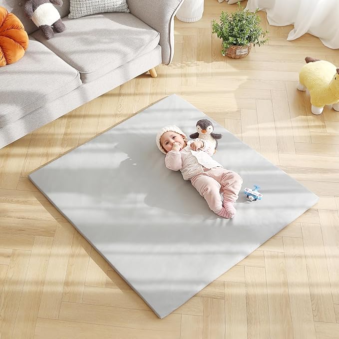 Baby Play Mat 48"x48" – Thick, Non-Slip Foam Mat for Babies and Toddlers. Foldable, Scrubbable, Odorless, and Soft, Ideal for Playpens, Crawling, and Indoor Playtime-Grey-CubbioJoy