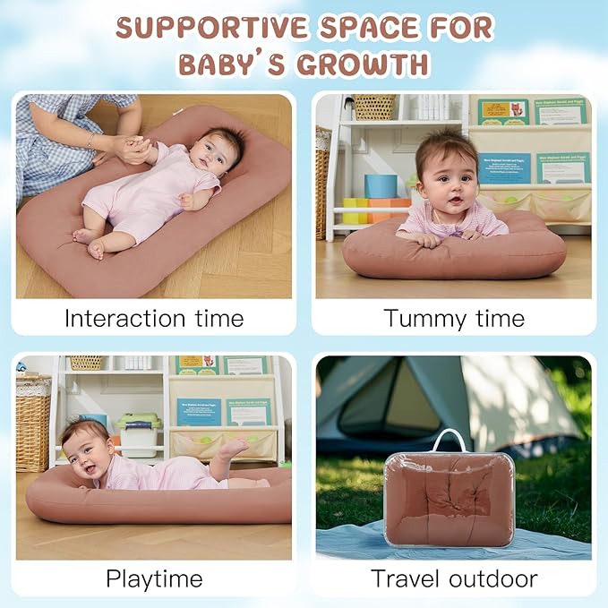 Baby Lounger for Newborn, Bionic Design Baby Lounger, Soft Organic Cotton Breathable Lounger for Infants 0-18 Months (Brown)-CubbioJoy