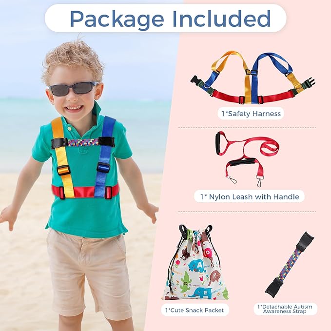 JXM Safety Harness Leash for Autism and Special Needs Child (3-6 yrs), Child Adjustable Elopement Harness with Emergency Grab Handle and Tether, Keep Active Autistic/ADHD Kids Safe and Free Outdoors-CubbioJoy