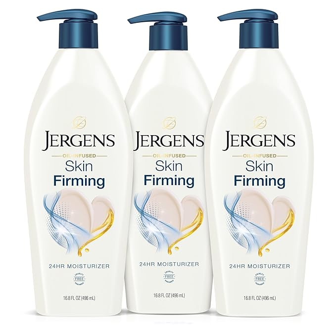 Jergens Skin Firming Body Lotion for Dry to Extra Dry Skin, Skin Tightening Cream with Collagen and Elastin, Dermatologist Tested, Hydralucence Blend Formula, 16.8 Oz, Pack of 3-CubbioJoy