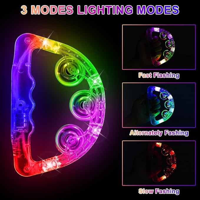 Aywewii LED Tambourine, Light Up Toys Handheld Musical Flashing Tamborine Sensory Toys Autism Toys Party Supplies for Birthday Anniversaries Gifts for Kids Adults Teens (6 Pack)-CubbioJoy