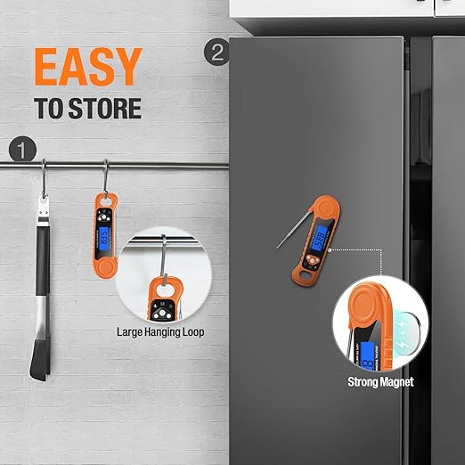 Digital Meat Thermometer for Grilling, Candy Thermometer Instant Read Food Thermometer Waterproof with Backlight for Cooking, Deep Fry, BBQ, Grill, Smoker and Roast (Orange)-CubbioJoy